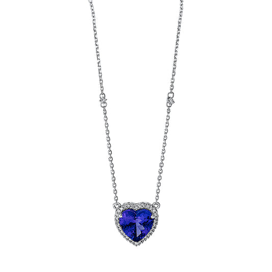Collier 14 kt WG, mit ZÖ 40 cm + 43 cm, 32 Brill. 0,11 ct, TW-si, 1 Tansanit 2,49 ct blau