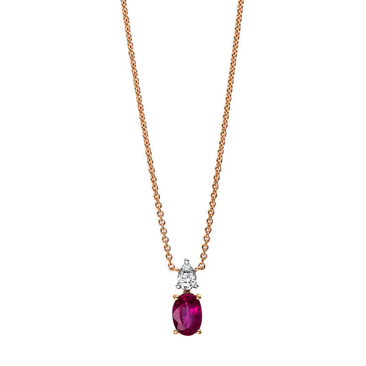 Collier 18 kt RG, 2 Brill. 0,06 ct, TW-si, 1 Farbsteine 0,44 ct pink