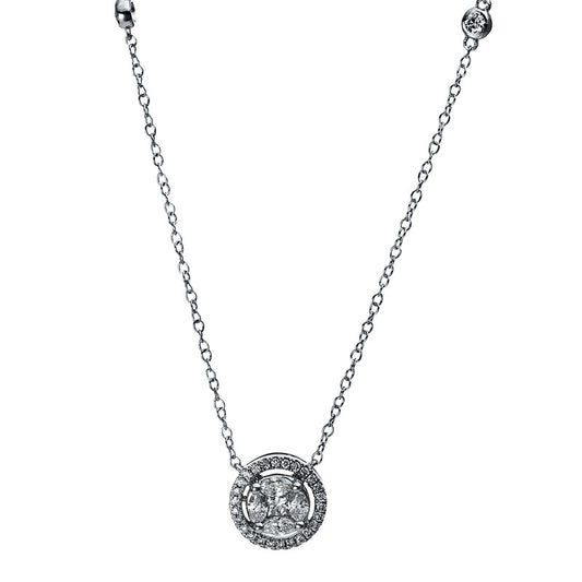 Collier 18 kt WG, mit ZÖ 38cm ,40.5 cm, 4 Nav. 0,16 ct, TW-si, 1 Princ. 0,03 ct, TW-si, 28 Brill. 0,11 ct, TW-si