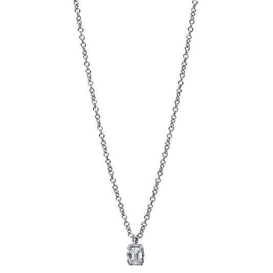 Collier 18 kt WG, 6 Bag. 0,04 ct, TW-si, 1 Sm.schliff 0,10 ct, TW-si