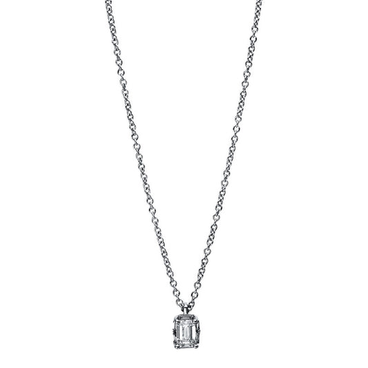 Collier 18 kt WG, 6 Bag. 0,05 ct, TW-si, 1 Sm.schliff 0,19 ct, TW-si