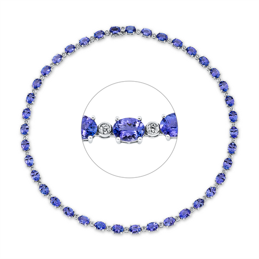 Collier 18 kt WG, 39 Brill. 2,24 ct, TW-si, 39 Tansanit 48,16 ct blau