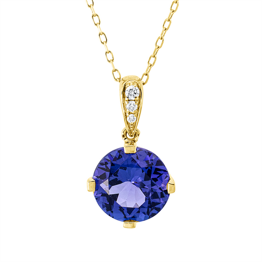 Collier 14 kt GG, mit ZÖ 40 cm + 43 cm, 3 Brill. 0,03 ct, TW-si, 1 Tansanit 2,50 ct blau