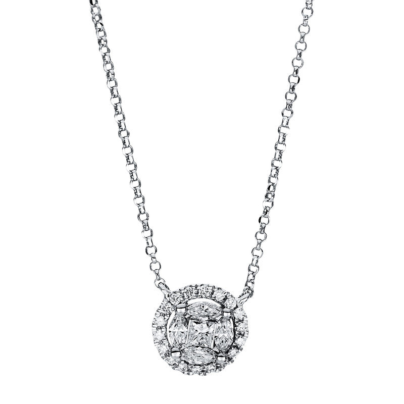 Collier 18 kt WG, mit ZÖ 38cm,40.5 cm, 1 Princ. 0,07 ct, TW-si, 4 Nav. 0,11 ct, TW-si, 22 Brill. 0,10 ct, TW-si