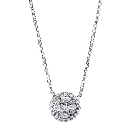 Collier 18 kt WG, mit ZÖ 38cm,40.5 cm, 1 Princ. 0,07 ct, TW-si, 4 Nav. 0,11 ct, TW-si, 22 Brill. 0,10 ct, TW-si