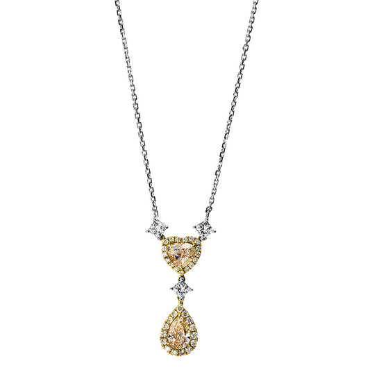 Collier 18 kt GG+WG, 3 Princ. 0,48 ct, TW-si, 2 Brill. 1,46 ct, gelb, 32 Brill. 0,29 ct, gelb