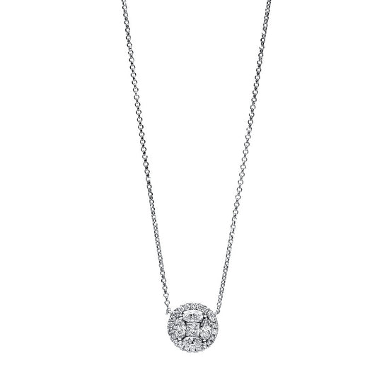 Collier 18 kt WG, mit ZÖ 38cm,40.4 cm, 1 Princ. 0,09 ct, TW-si, 4 Nav. 0,38 ct, TW-si, 22 Brill. 0,14 ct, TW-si