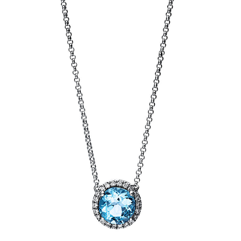 Collier 18 kt WG, mit ZÖ 40 cm, 22 Brill. 0,10 ct, TW-si, 1 Topas 1,50 ct blau