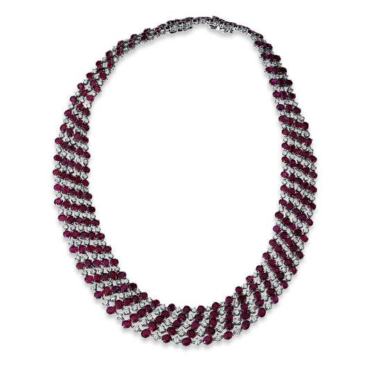Collier 18 kt WG, extension, 234 Brill. 13,61 ct, TW-vsi/si, 232 Rubine 70,94 ct rot