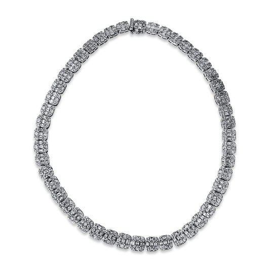 Collier 18 kt WG, 240 Bag. 39,14 ct, W-vsi/si, 581 Brill. 9,21 ct, W-vsi/si