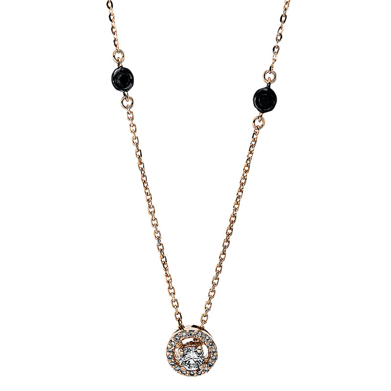 Collier 14 kt RG, 18 Brill. 0,05 ct, TW-vsi/si, 1 Brill. 0,14 ct, TW-vsi/si, 2 Brill. 0,06 ct, schwarz