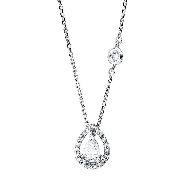 Collier 14 kt WG, 1 Tropfen 0,24 ct, TW-vsi, 20 Brill. 0,11 ct, TW-vsi