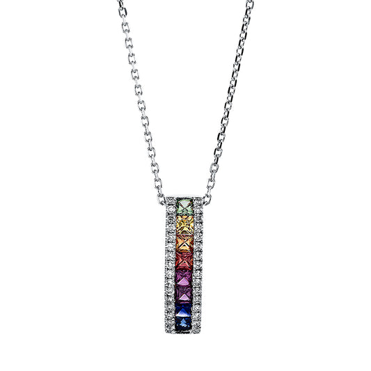 Collier 18 kt WG, 32 Brill. 0,15 ct, TW-si, 8 Saphire 0,56 ct multicolor