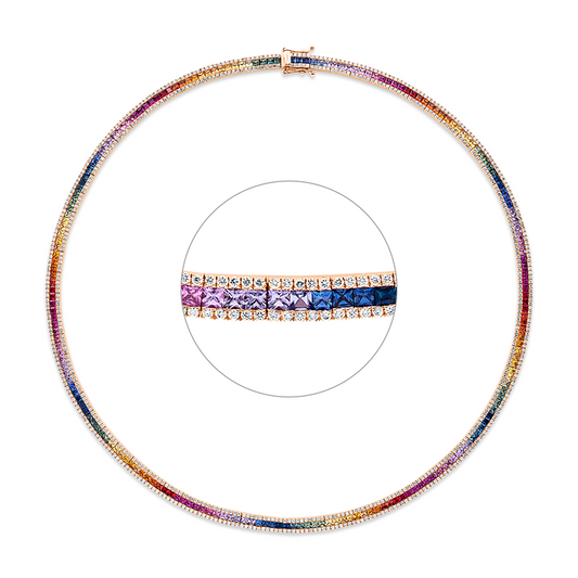 Collier 18 kt RG, 690 Brill. 2,94 ct, TW-si, 207 Saphire 10,41 ct fancy