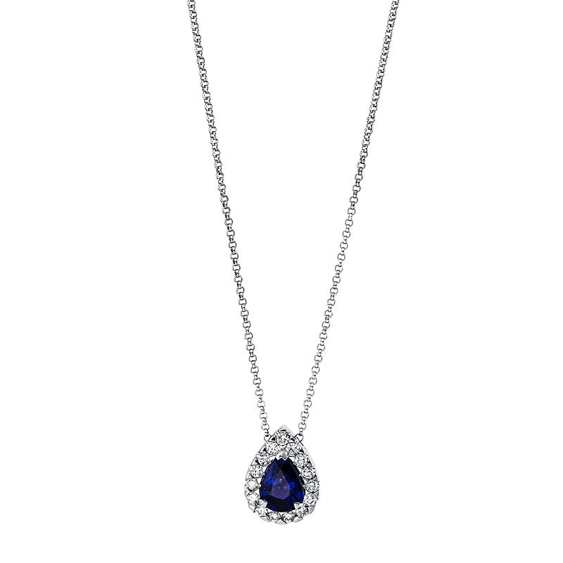 Collier 18 kt WG, 15 Brill. 0,20 ct, TW-si, 1 Saphir 0,94 ct blau