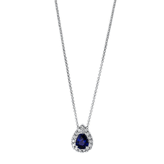 Collier 18 kt WG, 15 Brill. 0,20 ct, TW-si, 1 Saphir 0,94 ct blau