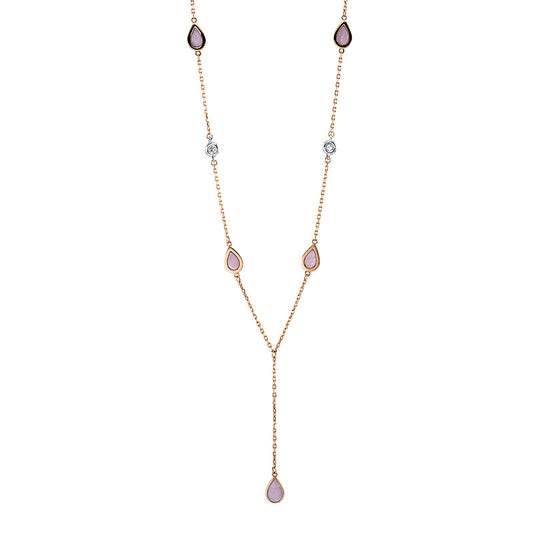 Collier 14 kt RG, 2 Brill. 0,05 ct, TW-vsi, 5 Perlmutt