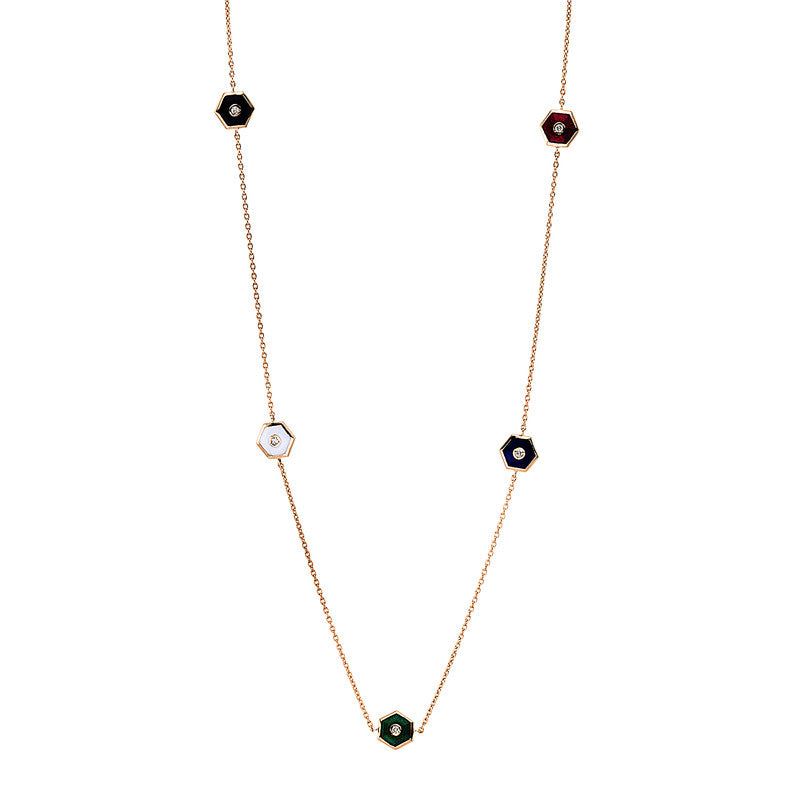 Collier 14 kt RG, 10 Brill. 0,12 ct, TW-vsi/si, 5 Emaille multicolor