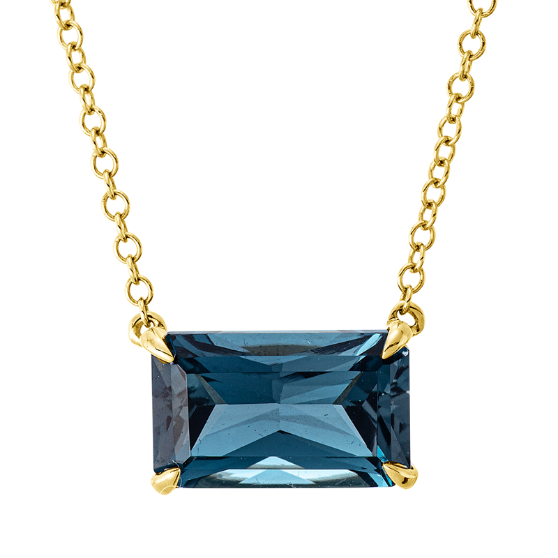 Collier 18 kt GG, mit ZÖ 40,6 cm, 1 Topas 2,50 ct Lond. blue