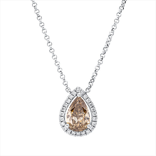 Collier 18 kt WG, 28 Brill. 0,13 ct, TW-si, 1 Tropfen 0,64 ct, gelb