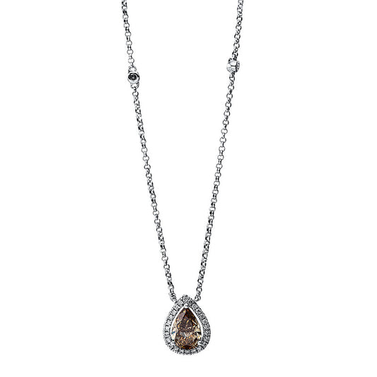 Collier 18 kt WG+GG, 28 Brill. 0,13 ct, TW-si, 1 Tropfen 0,64 ct, gelb
