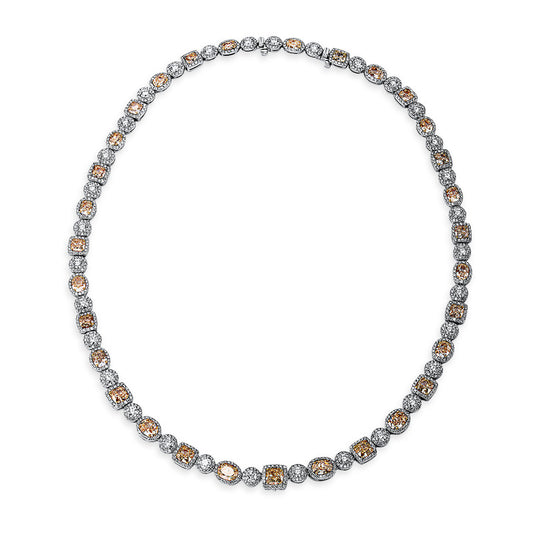 Collier 18 kt WG+GG, GIA: 31pcs, 15 Cu. 8,64 ct, gelb, 16 Ov. 8,91 ct, gelb, 1042 Brill. 9,25 ct vsi/si