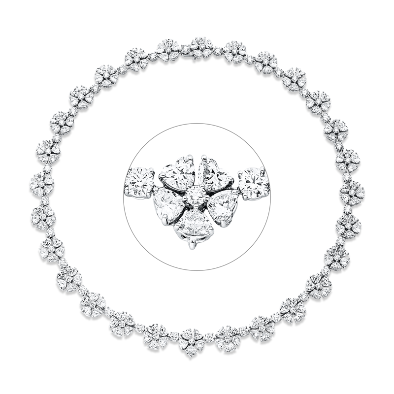 Collier 18 kt WG, 140 Herzschl. 35,44 ct, TW-vvs, 27 Brill. 6,24 ct, F-vvs, 27 Brill. 2,14 ct, TW-vvs