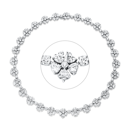 Collier 18 kt WG, 140 Herzschl. 35,44 ct, TW-vvs, 27 Brill. 6,24 ct, F-vvs, 27 Brill. 2,14 ct, TW-vvs