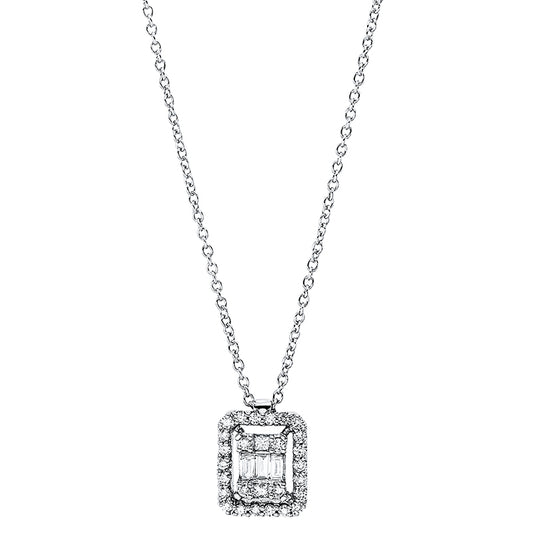 Collier 18 kt WG, 3 Bag. 0,05 ct, TW-si, 2 Princ. 0,03 ct, TW-si, 26 Brill. 0,12 ct, TW-si