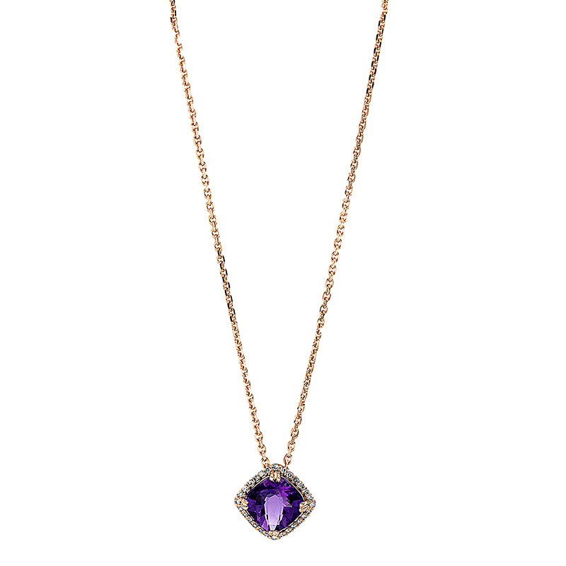 Collier 18 kt RG, 28 Dia. 0,05 ct, TW-vsi/si, 1 Amethyst 0,87 ct lila