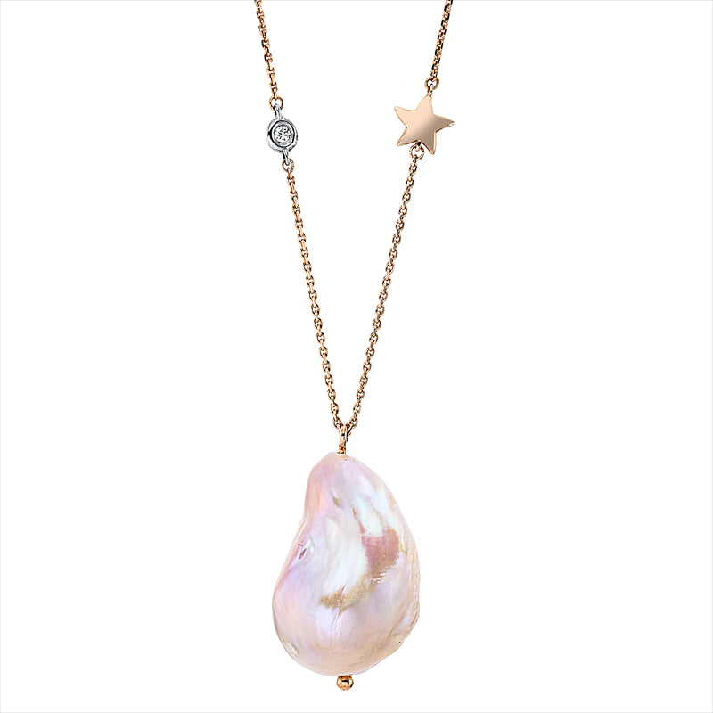 Collier 14 kt RG+WG, 2 Brill. 0,04 ct, TW-si, 1 ZP, barock pink