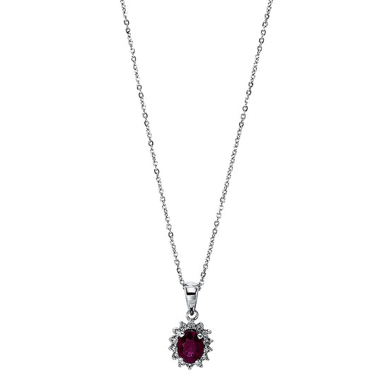 Collier 18 kt WG, 14 Brill. 0,09 ct, TW-vsi/si, 1 Rubin 0,46 ct rot