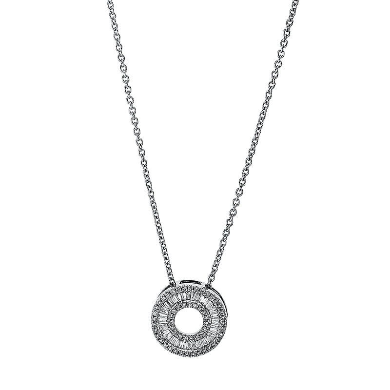 Collier 18 kt WG, mit ZÖ 40 cm, 55 Brill. 0,14 ct, TW-si, 30 Trap. 0,24 ct, TW-si