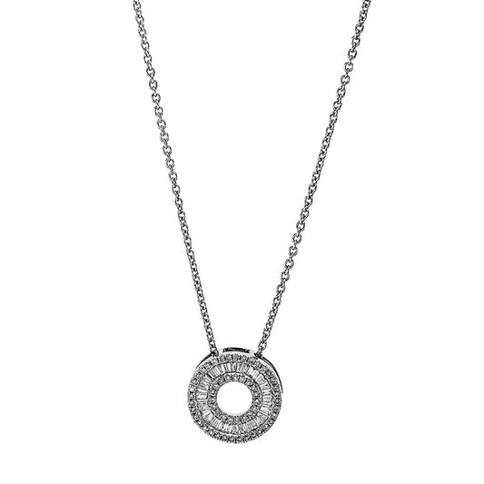 Collier 18 kt WG, mit ZÖ 40 cm, 55 Brill. 0,14 ct, TW-si, 30 Trap. 0,24 ct, TW-si