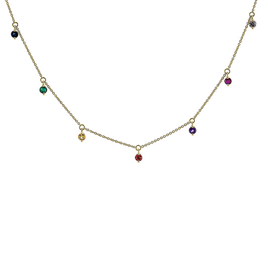 Collier 18 kt GG, mit ZÖ 40 cm, 7 Farbsteine 0,58 ct multicolor