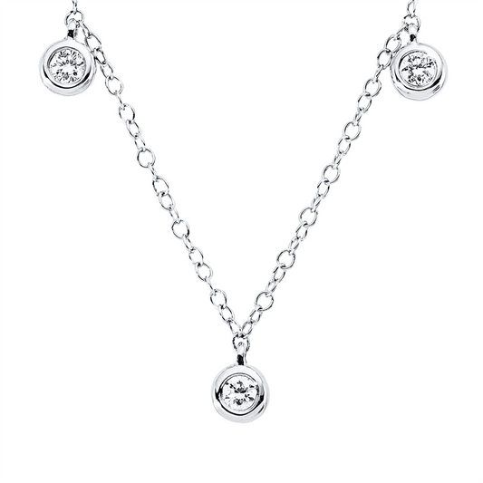 Collier 18 kt WG, mit ZÖ 38 cm + 40,6 cm, 3 Brill. 0,10 ct, TW-si