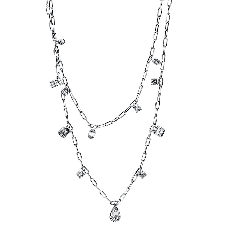 Collier 18 kt WG, 16 Bag. 0,29 ct, TW-si, 30 Brill. 0,29 ct, TW-si, 3 Trap. 0,09 ct, TW-si