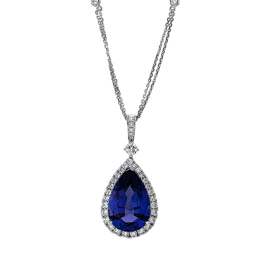 Collier 18 kt WG, mit Öse, 1 Brill. 0,20 ct, TW-si, 34 Brill. 1,29 ct, TW-si, 1 Tansanit 13,94 ct blau