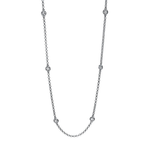 Collier 18 kt WG, mit ZÖ 40 cm, 8 Brill. 0,39 ct, TW-si