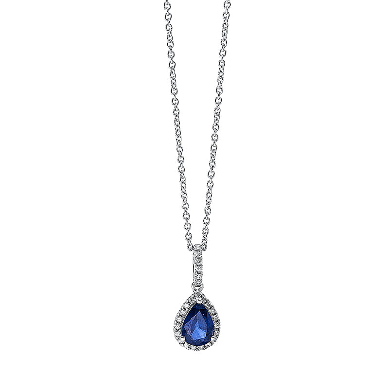 Collier 18 kt WG, mit Öse, 25 Brill. 0,13 ct, TW-si, 1 Saphir 0,81 ct blau