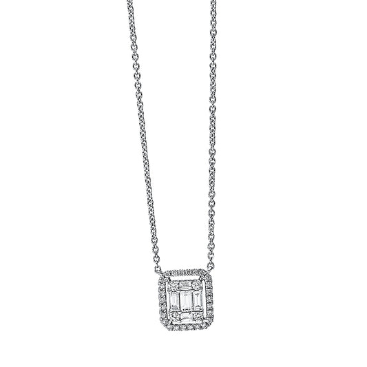 Collier 18 kt WG, 26 Brill. 0,07 ct, TW-si, 4 Brill. 0,05 ct, TW-si, 5 Bag. 0,15 ct, TW-si