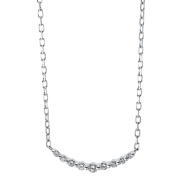Collier 14 kt WG, mit ZÖ 40 cm + 43 cm, 7 Brill. 0,12 ct, TW-si, 2 Brill. 0,02 ct, TW-si