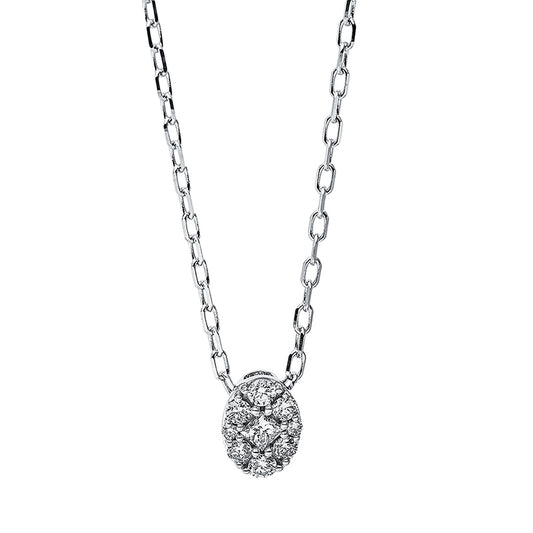 Collier 18 kt WG, mit ZÖ 40 cm + 43 cm, 6 Brill. 0,08 ct, TW-si, 1 Princ. 0,04 ct, TW-si, 2 Brill. 0,01 ct, TW-si