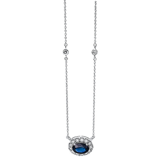 Collier 18 kt WG, 17 Brill. 0,63 ct, TW-si, 1 Saphir 1,38 ct blau