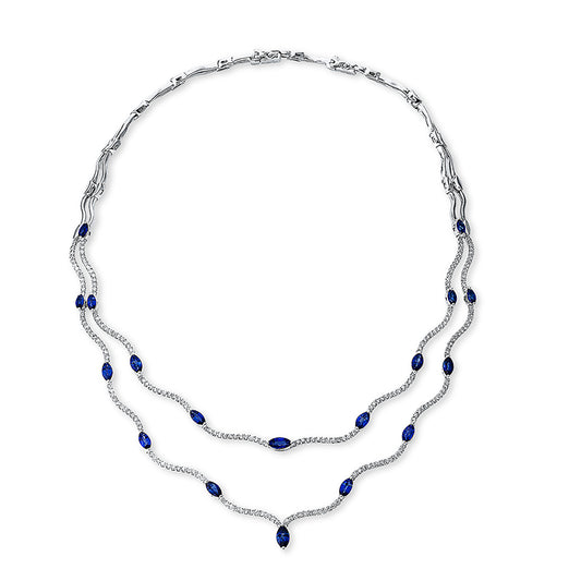 Collier 18 kt WG, extension, 234 Brill. 3,96 ct, TW-vsi/si, 18 Saphire 7,92 ct blau