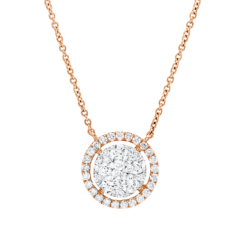 Collier 18 kt RG, Fassung rhodiniert, ZÖ 40 cm, 30 Brill. 0,29 ct, TW-si, 6 Brill. 0,73 ct, TW-si