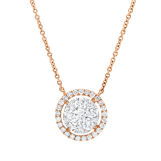 Collier 18 kt RG, Fassung rhodiniert, ZÖ 40 cm, 30 Brill. 0,29 ct, TW-si, 6 Brill. 0,73 ct, TW-si