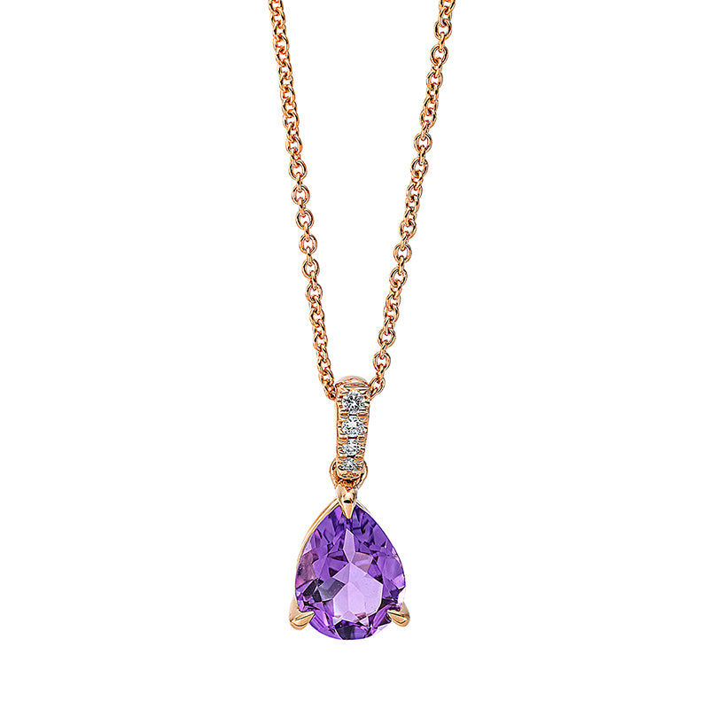 Collier 18 kt RG, mit ZÖ 40 cm + 42,5 cm, 4 Brill. 0,05 ct, TW-si, 1 Amethyst 1,45 ct lila