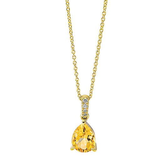 Collier 18 kt GG, mit ZÖ 40 cm + 42.5 cm, 4 Brill. 0,04 ct, TW-si, 1 Citrin 1,67 ct gelb