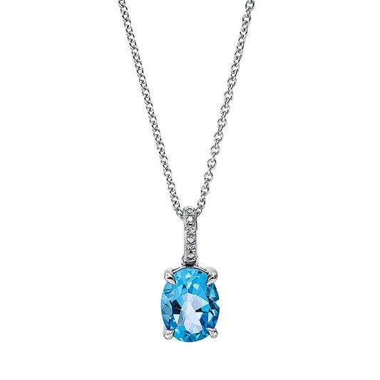 Collier 14 kt WG, mit ZÖ 40 cm + 42.5 cm, 3 Dia. 0,01 ct, TW-si, 1 Topas 2,04 ct blau